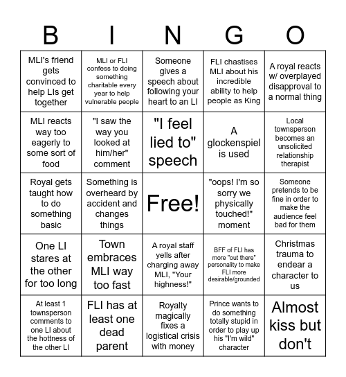 Royal Runaways Bingo Card