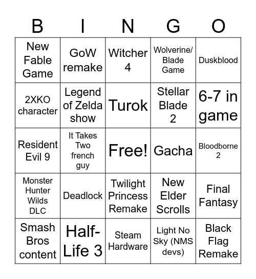 SUPERLEAN GAME AWARDS 2025 Bingo Card