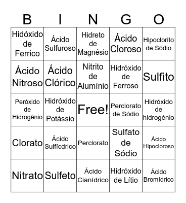 Bingo Químico Bingo Card