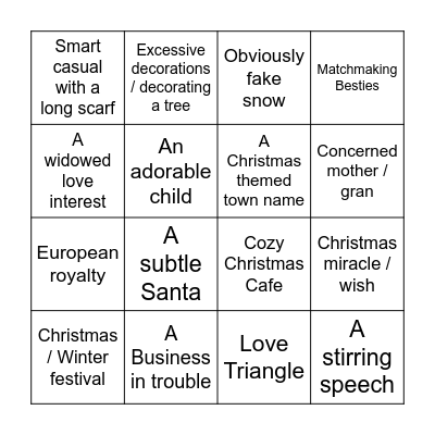 Cheesey Christmas Movie Bingo Card