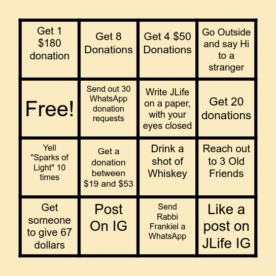 Sparks Of Light Bingo Card