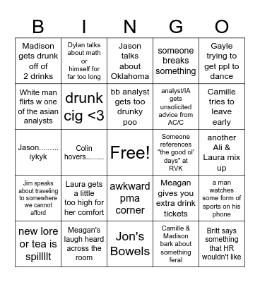 RVK Holiday Party Bingo Card