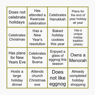 DEI Holiday BINGO Card