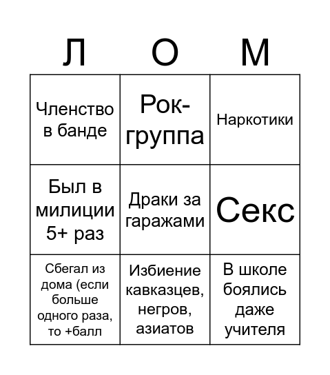 юность костенко Bingo Card