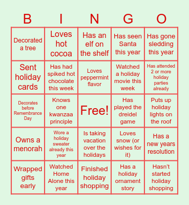 Holiday Bingo Card
