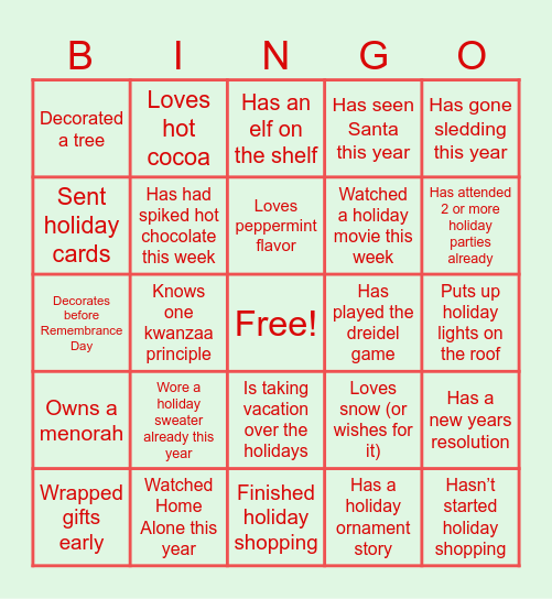 Holiday Bingo Card