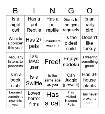 SBS Holiday Party BINGO Card