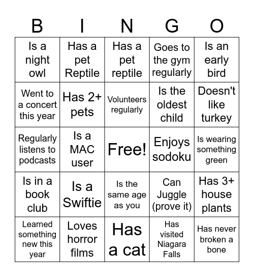 SBS Holiday Party BINGO Card