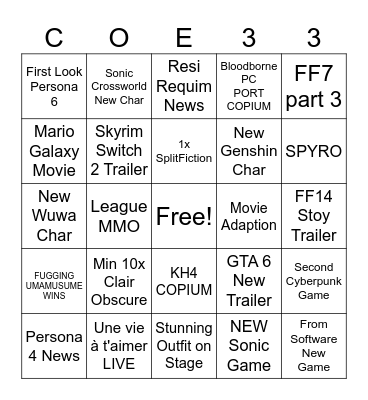GAME AWARDS Bingo Card