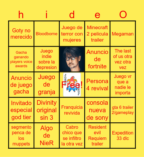 Game awards 2025 Bingo Card