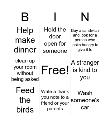 Generosity Bingo Card