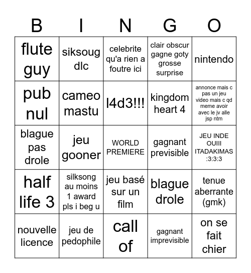 game awards 2k25 Bingo Card