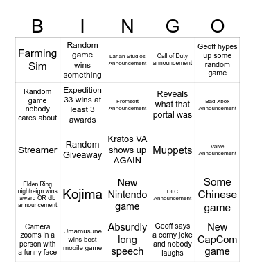 TGA 2025 BINGO Card