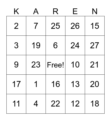 Karen's Birthday! Bingo Card