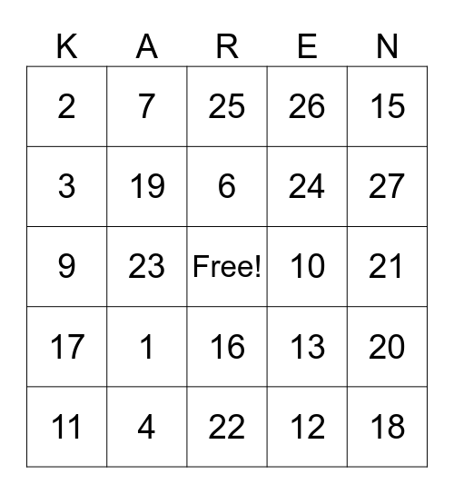Karen's Birthday! Bingo Card