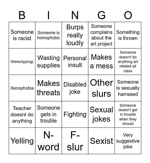 Art class bingo Card