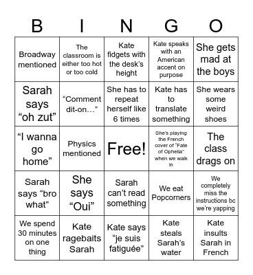Oui oui Bingo Card