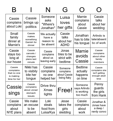 Cassie's Visit 2025 Bingo Card