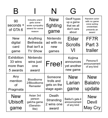 VGA 2025 Bingo Card