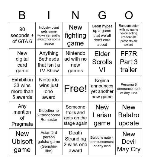 VGA 2025 Bingo Card