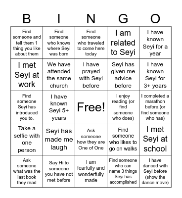 One of One Bingo Card