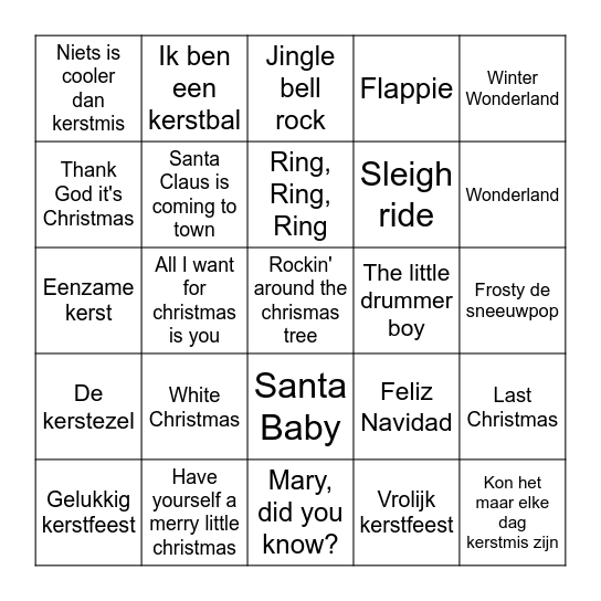Kerstliedjes bingo Card