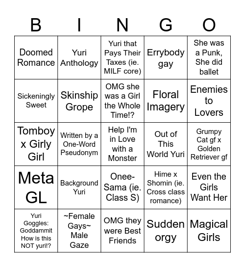 Yuri/GL Bingo Card