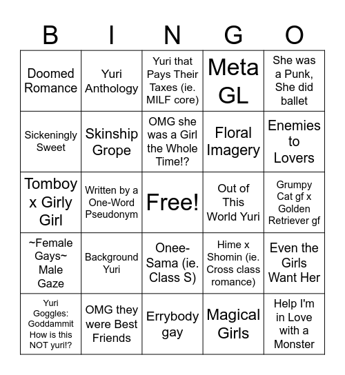 Yuri/GL Bingo Card