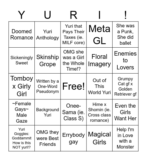 Yuri/GL Bingo Card
