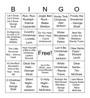 Christmas Country Bingo Card