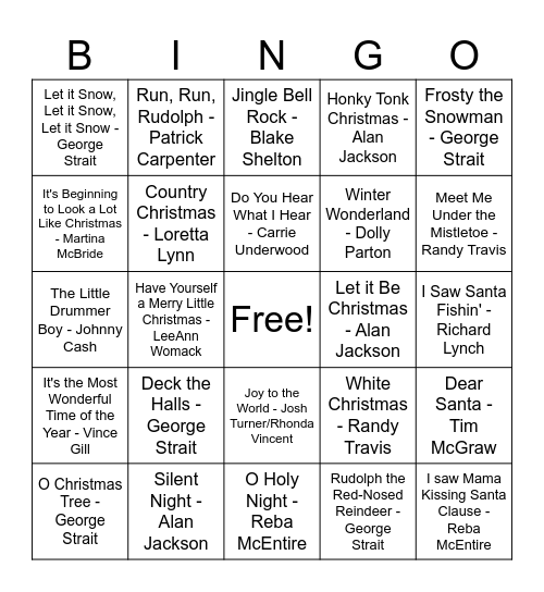 Christmas Country Bingo Card