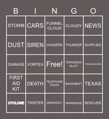 TORONADOES Bingo Card