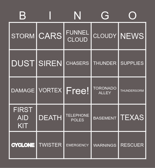 TORONADOES Bingo Card