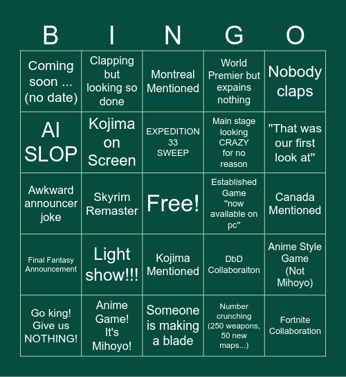 🎄GAME AWARDS CHARITY BINGO✨ Bingo Card