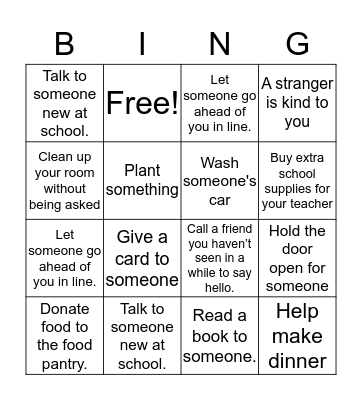 Generosity Bingo Card