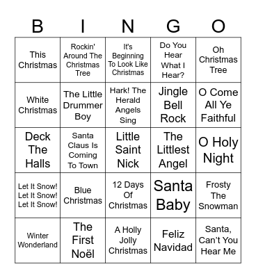 Classic Christmas Songs Bingo Card