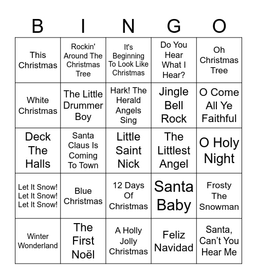 Classic Christmas Songs Bingo Card