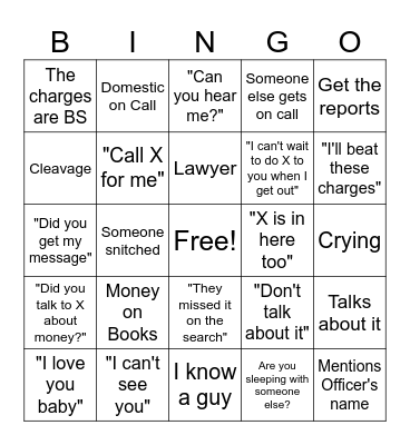 Jail Call Bingo Card