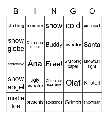 December Vocabulary BINGO Card