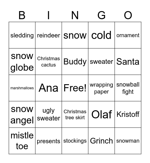 December Vocabulary BINGO Card