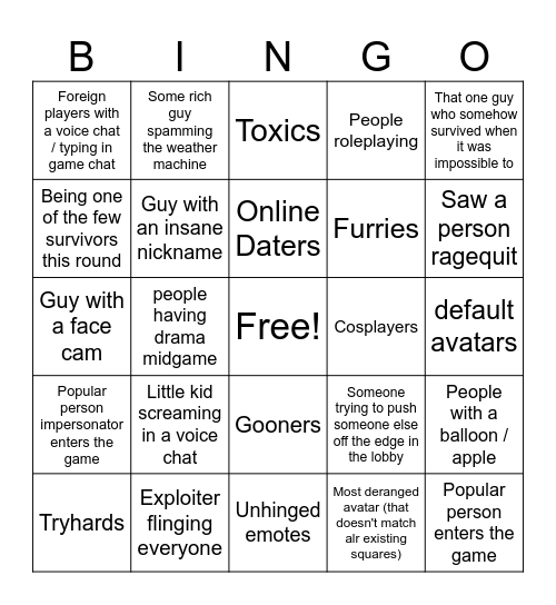 Average Natural Disaster Experience Bingo Card