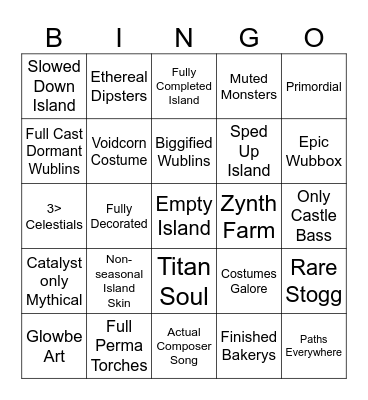 My Singing Monsters Bingo Card
