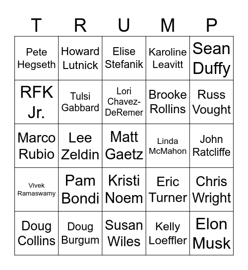 Trump Administration Bingo Card