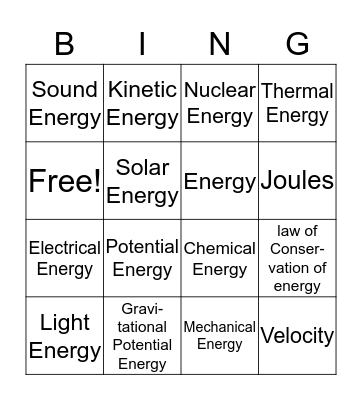 Energy Bingo Card