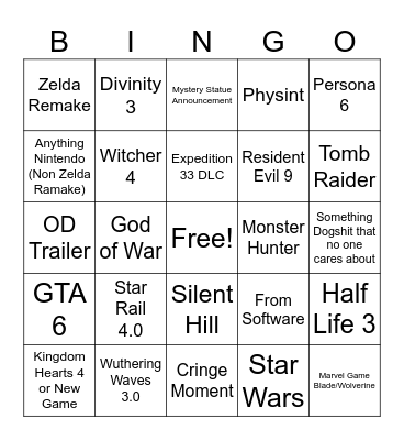 TGA 2025 Bingo Card