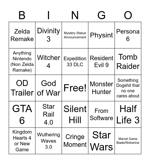 TGA 2025 Bingo Card