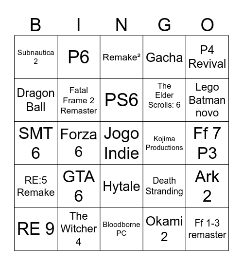 The Game Awards 2025 Bingo Card