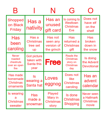 Christmas Ice Breaker Bingo Card