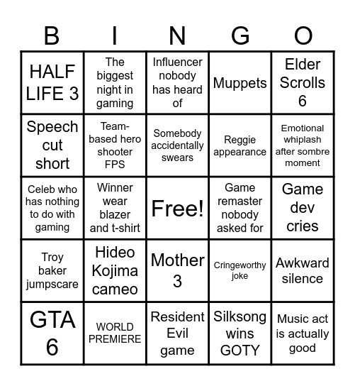 John's TGA Bingo Card