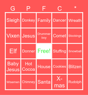 GPFC Students Bingo Card